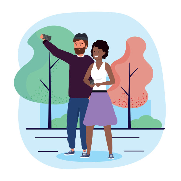 男人和女人用智能手机和树图片下载