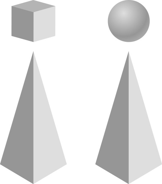 顶部有立方体和球体的锥体金字塔图片下载