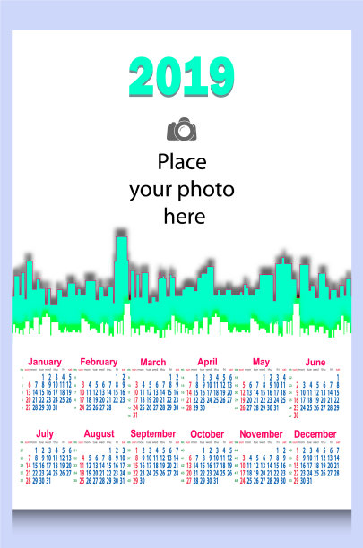 日历网格为2019年设计模板图片下载