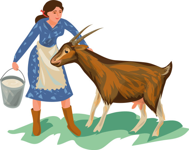 穿蓝衣服的可爱农妇是喂养山羊图片下载