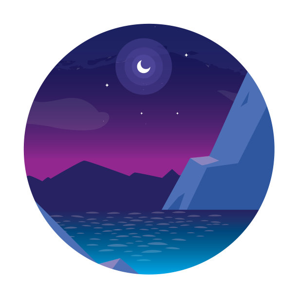 夜景与湖在框架圆形图片下载