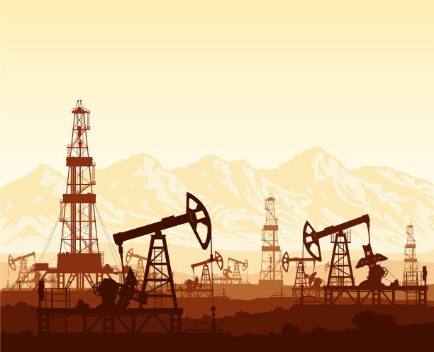 山脉上的油泵和钻井平台图片下载