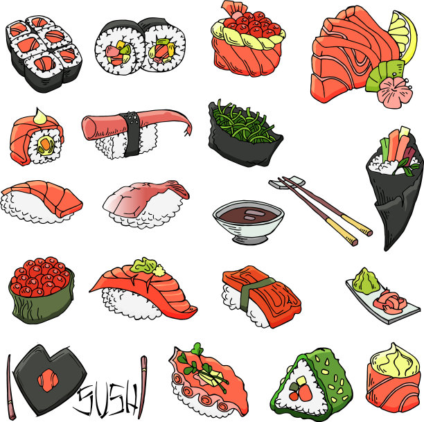 寿司卷手绘涂鸦的设计图片下载