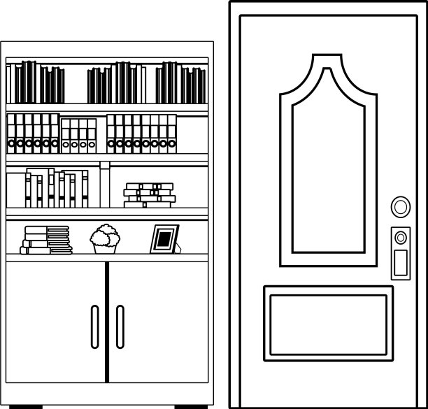 书架和门是黑白的图片下载
