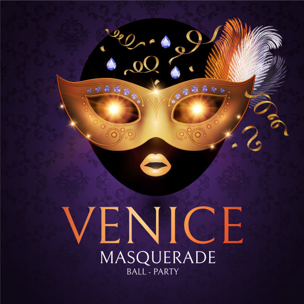 威尼斯嘉年华设计模板与黄金面具图片下载