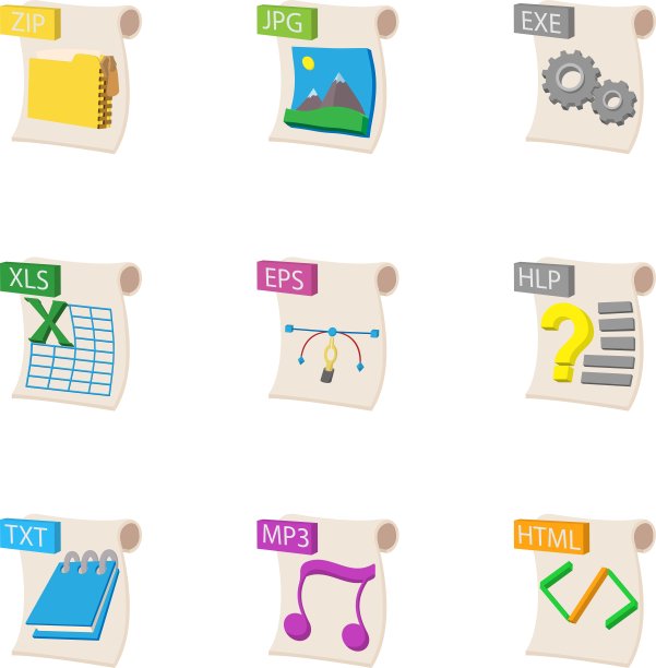 类型的文件图标设置卡通风格图片下载