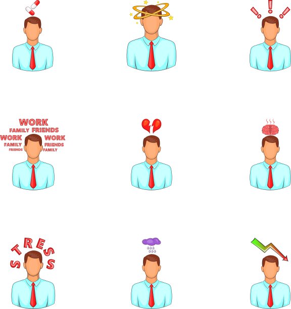 沮丧和压力经理图标设置图片下载