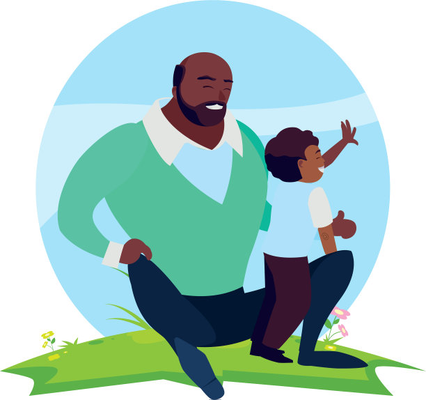 黑人父亲和儿子在田里图片下载