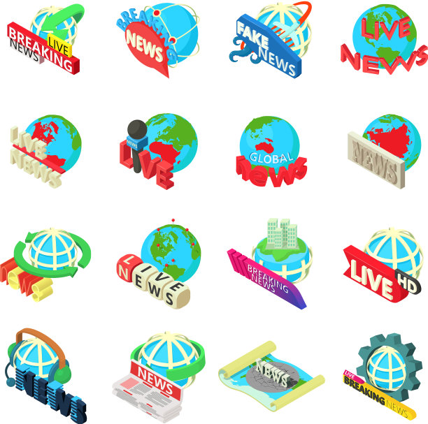 新闻图标设置等距风格图片下载