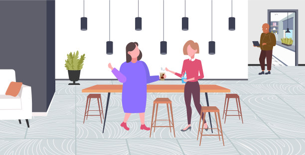 两个女孩在会议间歇讨论图片下载