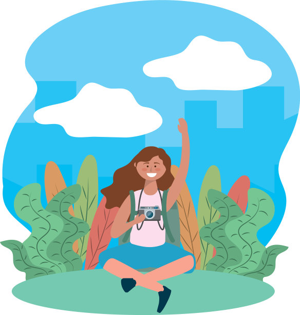 旅游女孩卡通袋设计图片下载