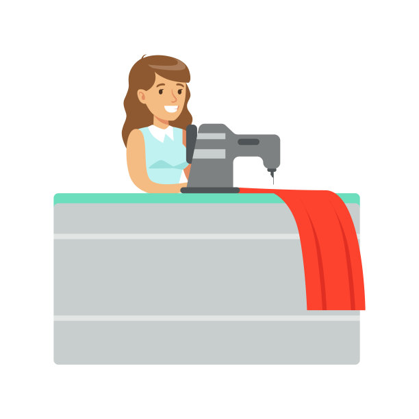 设计师用电缝缝制红色织物图片下载