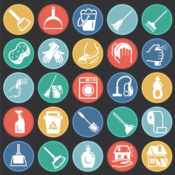 清洁图标设置在颜色圈黑色图片下载