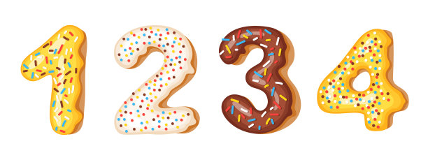 甜甜圈糖霜数字数字- 1 2 3 4字体图片下载