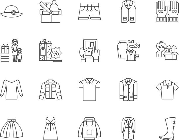 服装店线性图标符号集图片下载