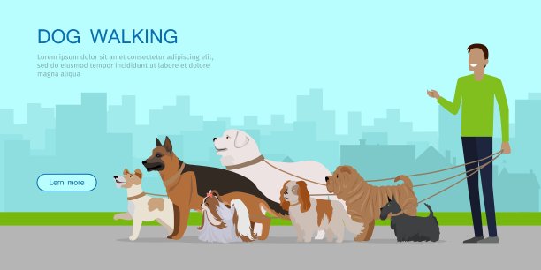 旗帜人带着小狗散步图片下载