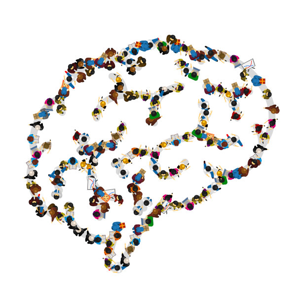 人们唱着孤立在白色上的大脑图标图片下载