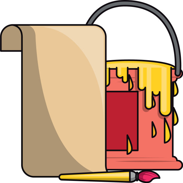 油漆桶和刷子与空白纸图片下载