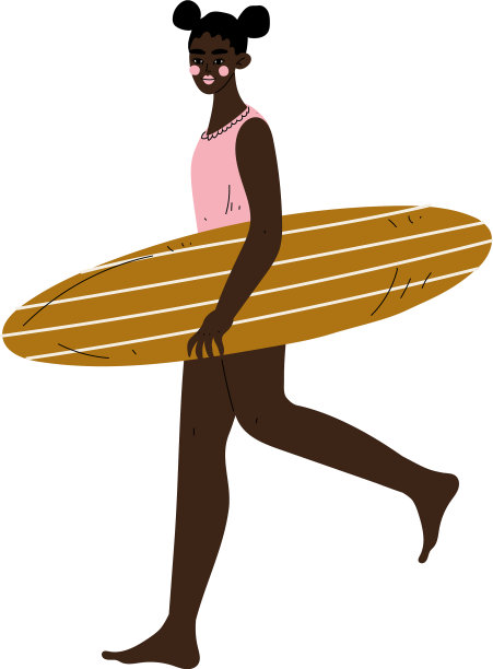 带着冲浪板在海滩上散步的女孩图片下载