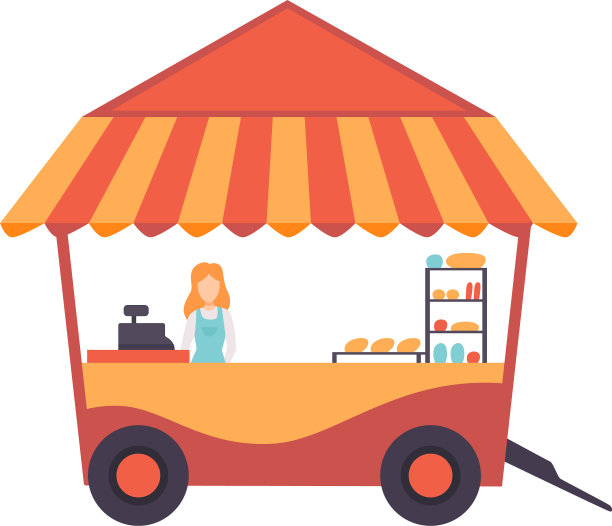 推车与汉堡和女卖街快图片下载