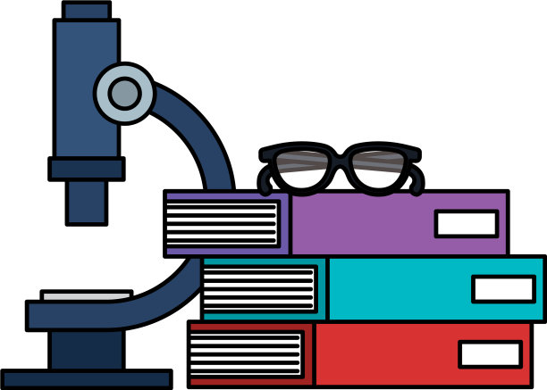 学校的书堆着显微镜和眼镜图片下载