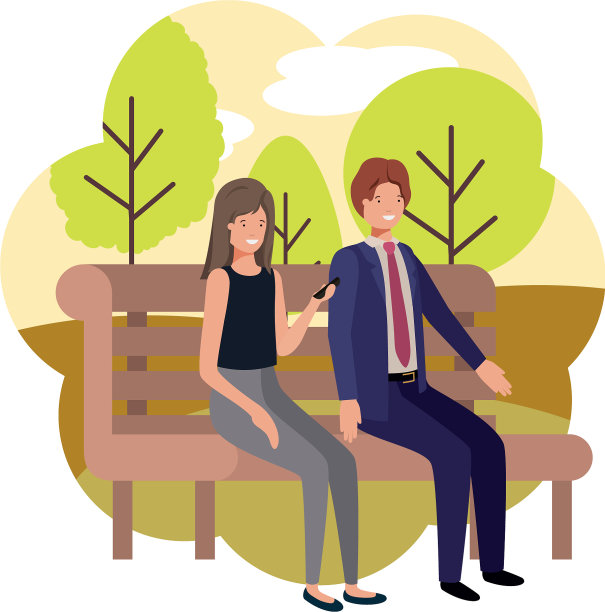夫妻商务坐在公园的椅子上图片下载