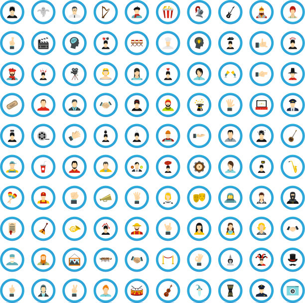 100戏剧演员图标设置扁平风格图片下载