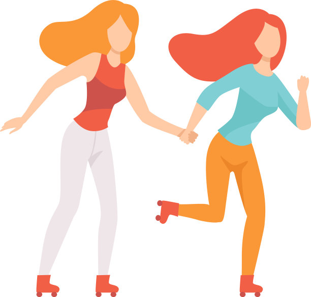 两个漂亮的女人朋友在滑旱冰素材图片