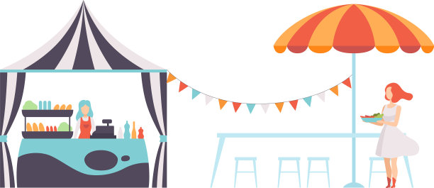 街头小吃摊与卖主公园咖啡馆或快图片下载