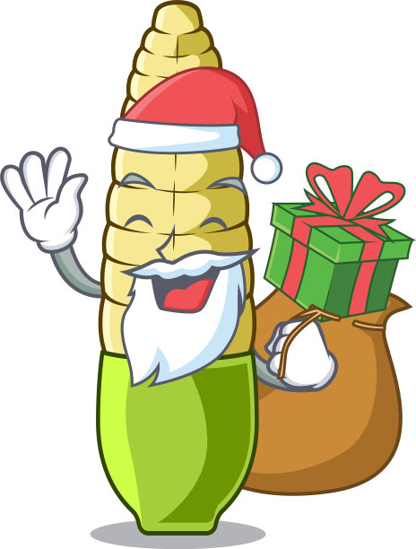 圣诞老人的礼物是烤玉米，放在卡通盘子里图片下载