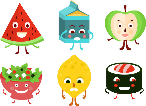 扁平的一套食物和饮料字符图片下载