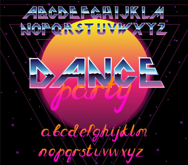 80年代复古字母表字体排印图片下载