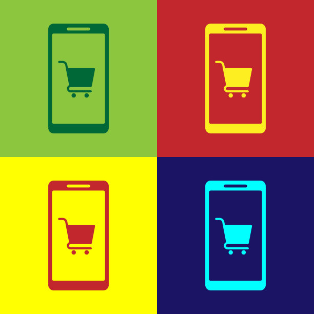 彩色手机和购物车图标隔离图片下载