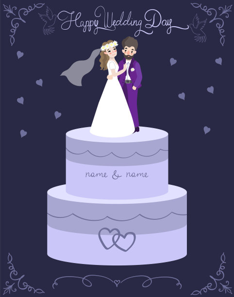 有新娘和新郎形象的婚礼蛋糕图片下载