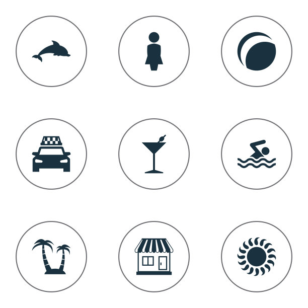 一组简单的海滩图标图片下载