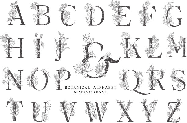 花卉植物字母字母与植物和图片下载