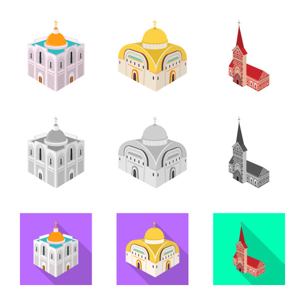 设计寺庙和历史符号集图片下载