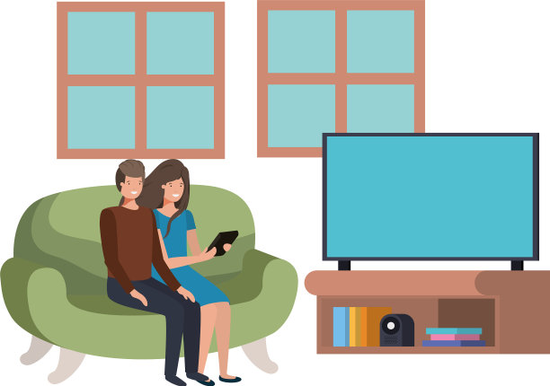 年轻夫妇在客厅使用智能手机图片下载