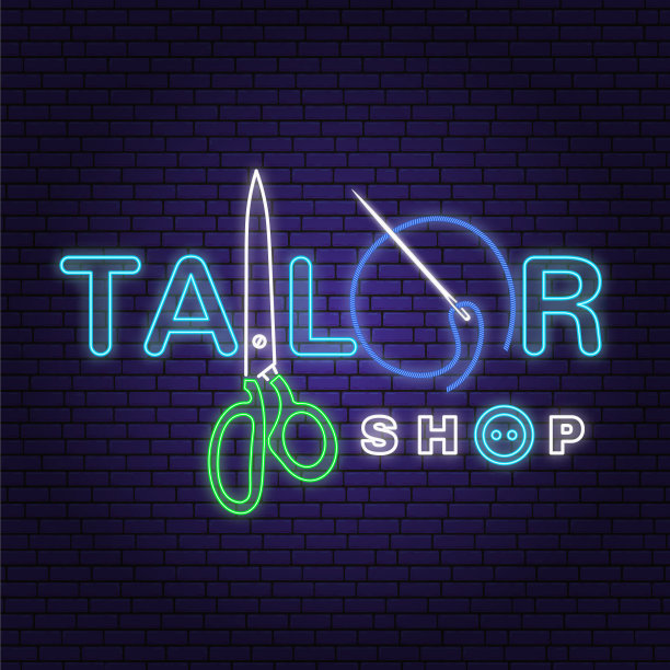 裁缝店霓虹设计或标志之夜图片下载