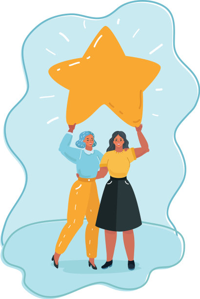 两个女人正抱着卡通大明星站着图片下载