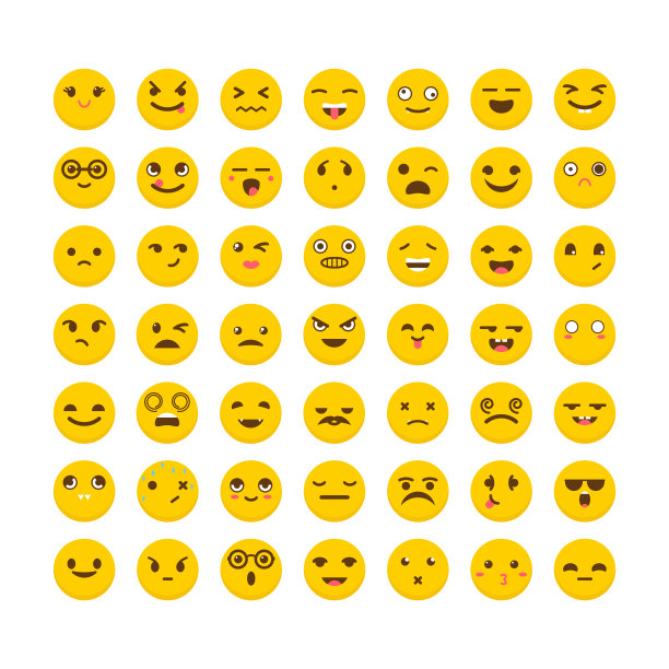 一套可爱的表情符号图标平面设计图片下载