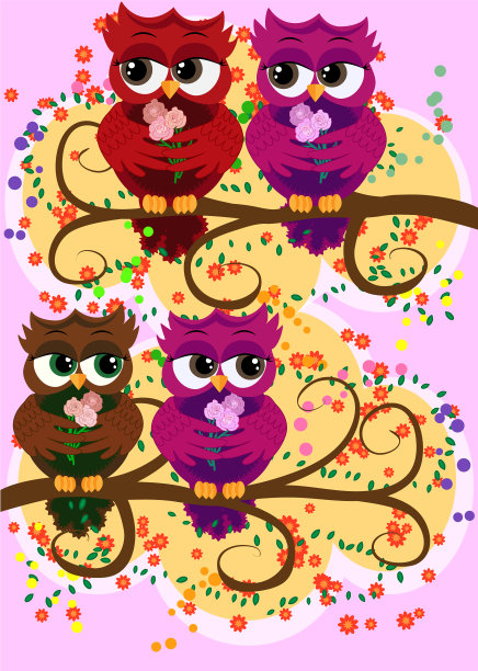 一只色彩鲜艳可爱的卡通猫头鹰图片下载