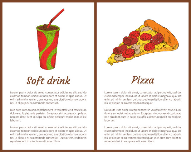 披萨片和饮料杯彩色海报图片下载