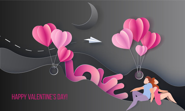 情人节卡片与情侣相爱的心图片下载