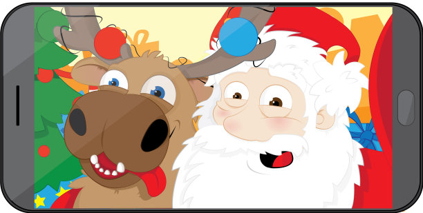 有趣的圣诞老人和驯鹿在自拍图片下载