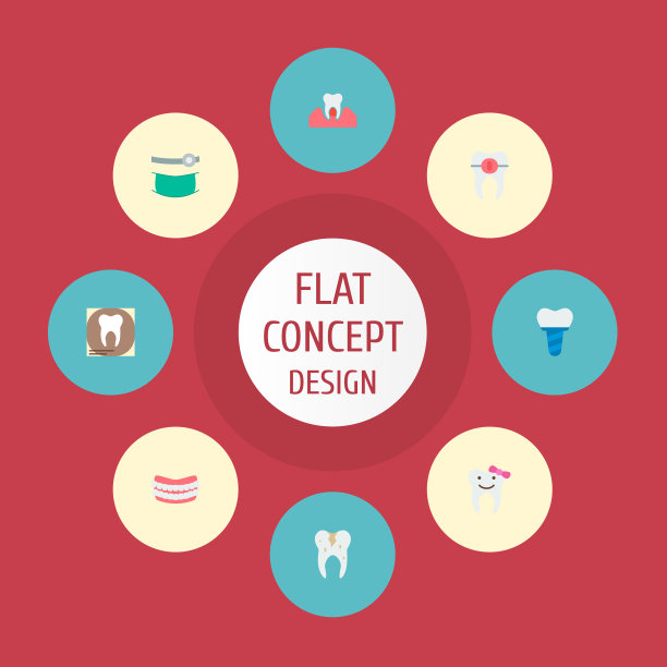 套珐琅图标扁平风格标志与牙科图片下载