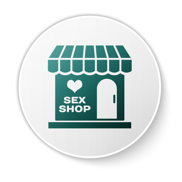 绿色性商店建筑与条纹遮阳篷图标图片下载
