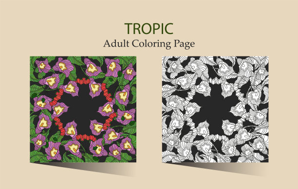 带有热带花卉的圆形装饰图片下载