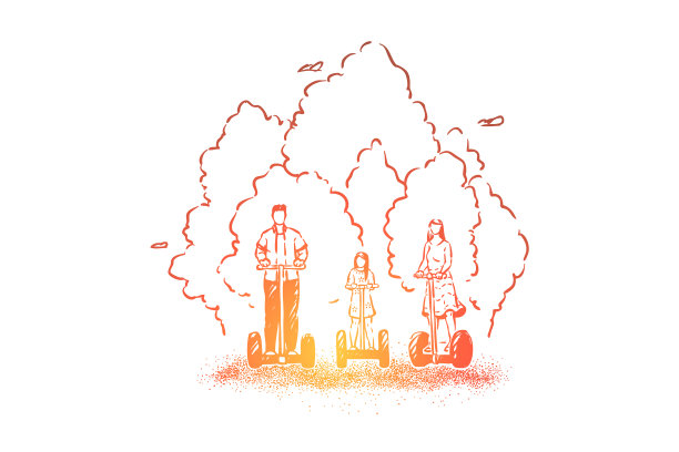 在公园乘坐自平衡个人运输车图片下载