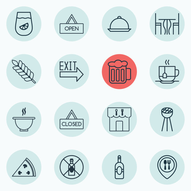 一套16餐图标包括门口关闭图片下载